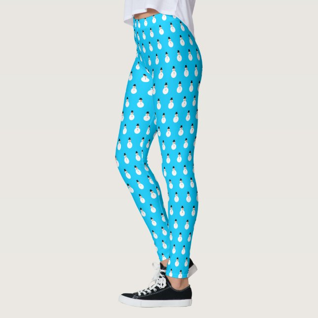 Leggings Snowman Sky Blue Winter Holiday Noël Hanoukka (Gauche)