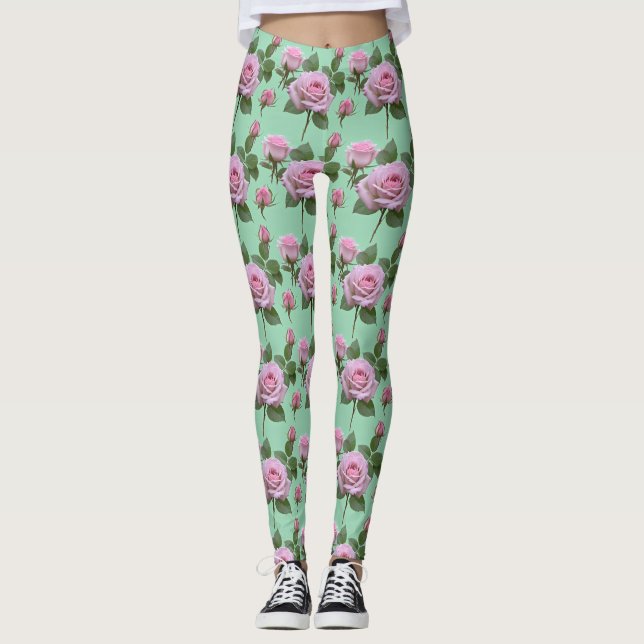 Leggings Soft Pink Roses With Subtle Lavender Highlights  (Devant)