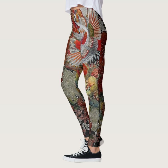 Leggings Soie florale de grue de célébration (Gauche)