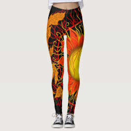 Leggings Soleil Tangled, Sunrays Abstrait Orange Moderne