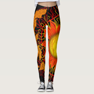 Leggings Soleil Tangled, Sunrays Abstrait Orange Moderne