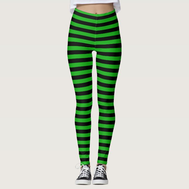 Leggings Sorcière blanche et noire de l'Halloween rayée (Devant)