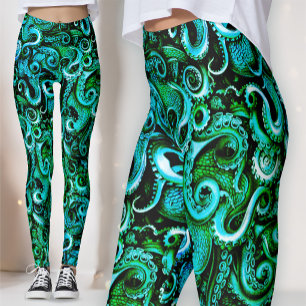 Leggings Sorcière de mer bioluminescente   Kraken sarcelle 