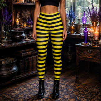 Leggings Sorcière Méchante Halloween rayé jaune et noir