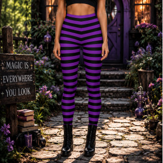 Leggings Sorcière Méchante Halloween rayé violet et noir
