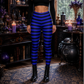 Leggings Sorcière Méchante Halloween rayée bleu et noir