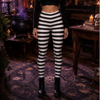 Leggings Sorcière Méchante Halloween rayures noires et blan