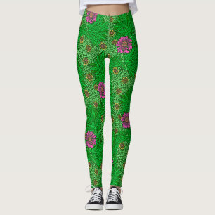 Leggings Souci de William Morris, vert vert et fuchsia