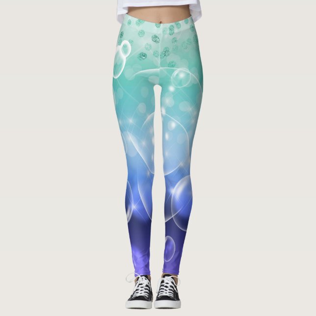Leggings Sous les bulles de la mer Vert & Violet Océan (Devant)