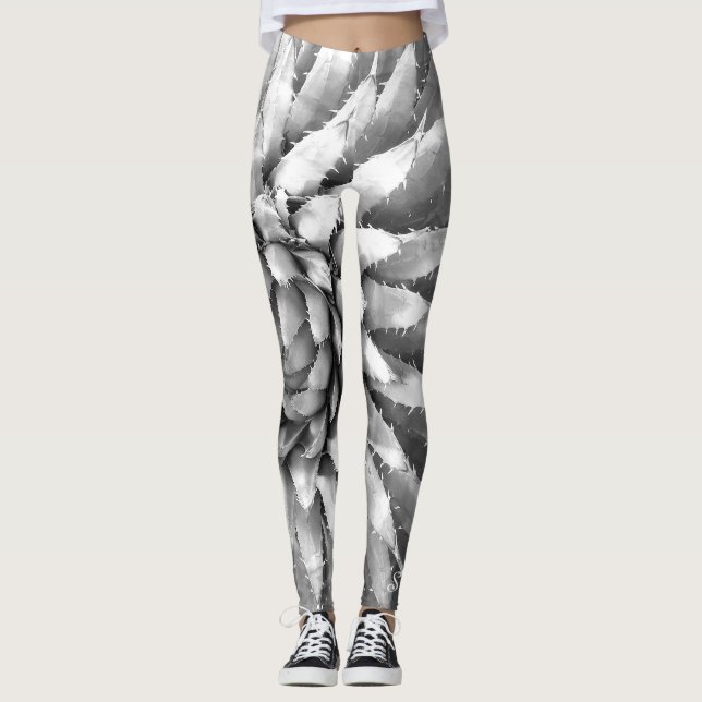 Leggings Southwest Agave Abstrait noir et blanc, nom (Devant)
