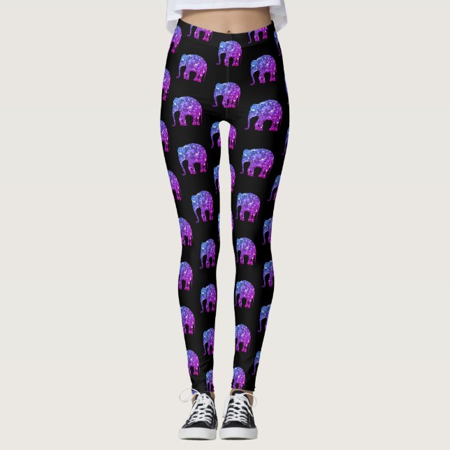 Leggings Sparkly purple blue ombre Elephant pattern black (Devant)