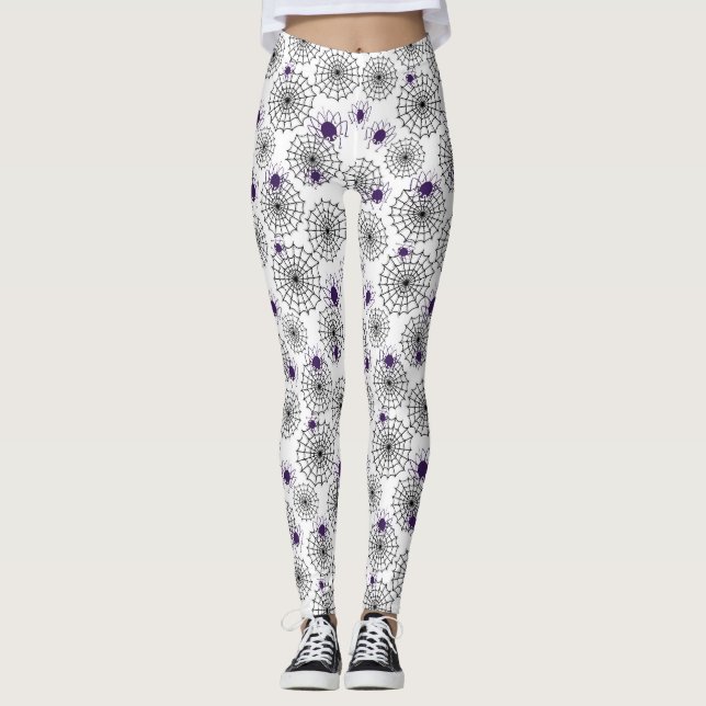 Leggings Spiderweb & araignées violettes Halloween Motif bl (Devant)