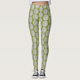Leggings - Spirale croisée en vert sur blanc