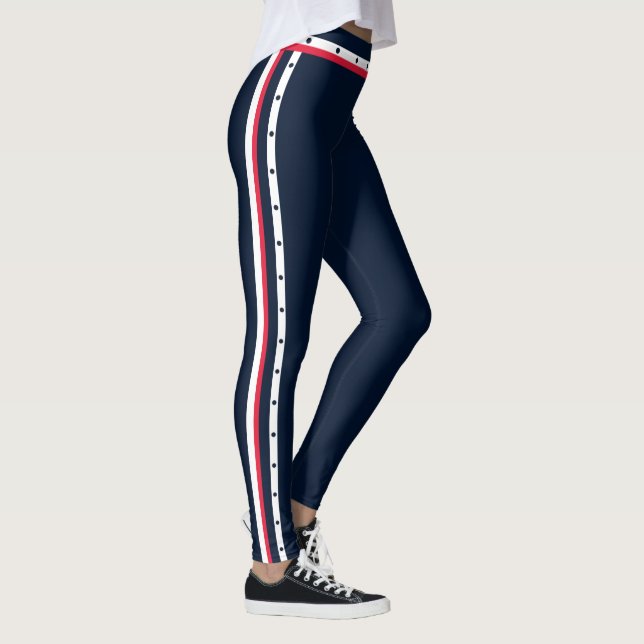 Leggings Sporty Side Stripe Mode Rouge Blanc ceinture marin (Droite)