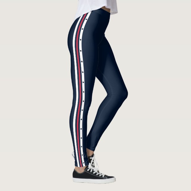 Leggings Sporty Side Stripe Mode Rouge Blanc Profond Marine (Droite)