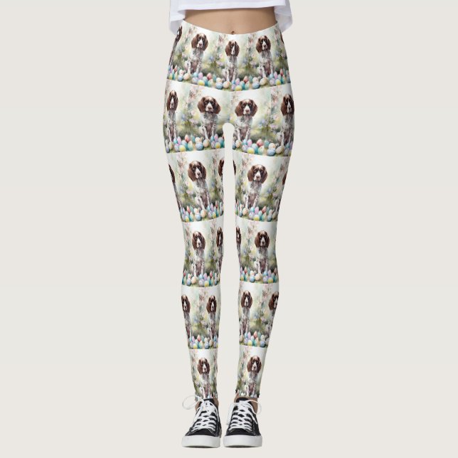 Leggings Springer Spaniel Chien avec Oeufs de Pâques Vacanc (Devant)