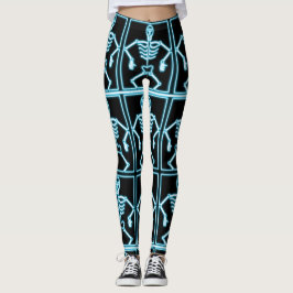 Leggings Squelette de sourire bleu dans des carrés