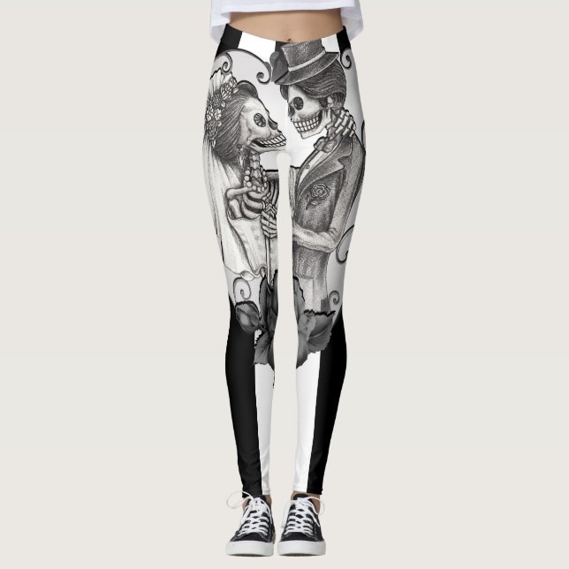 Leggings Squelette rayé Love Couple Mariage Danse (Devant)