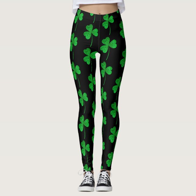 Leggings St. Patrick’s Day Green Faux Glitter Shamrock (Devant)