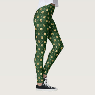 Leggings St. Patrick's Day Gold Foil Shamrock Motif Vert
