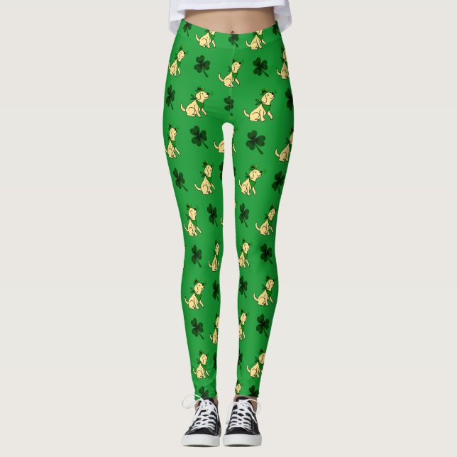 Leggings St. Patrick's Day Jaune Labrador Peluches de chiot (Devant)