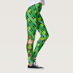 Leggings St. Patrick's Day Leprechaun Shamrock Vert Noir