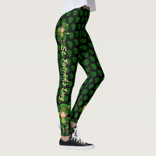 Leggings St Patrick's Day Vert & Noir Personnaliser le text
