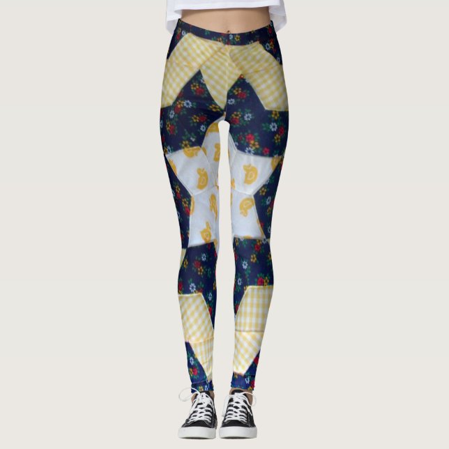 Leggings - Star Blume Quilt Muster (Vorderseite)