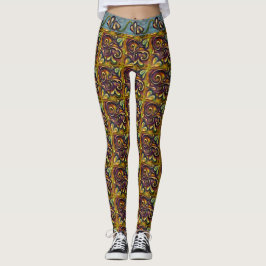 Leggings Steampunk Fairytale laiton doré Vin feuilleté Impr