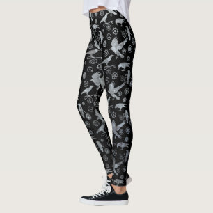 Leggings Steampunk Silver Zinc Crows et engrenages