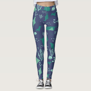 Leggings Stingray Marine Sea Life Motif bleu profond
