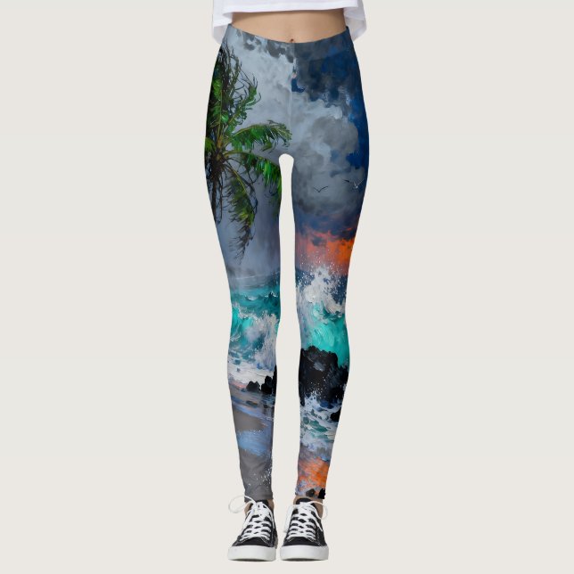 Leggings Stormy Serenity: Rain and Wind Beach at Sunset  (Devant)