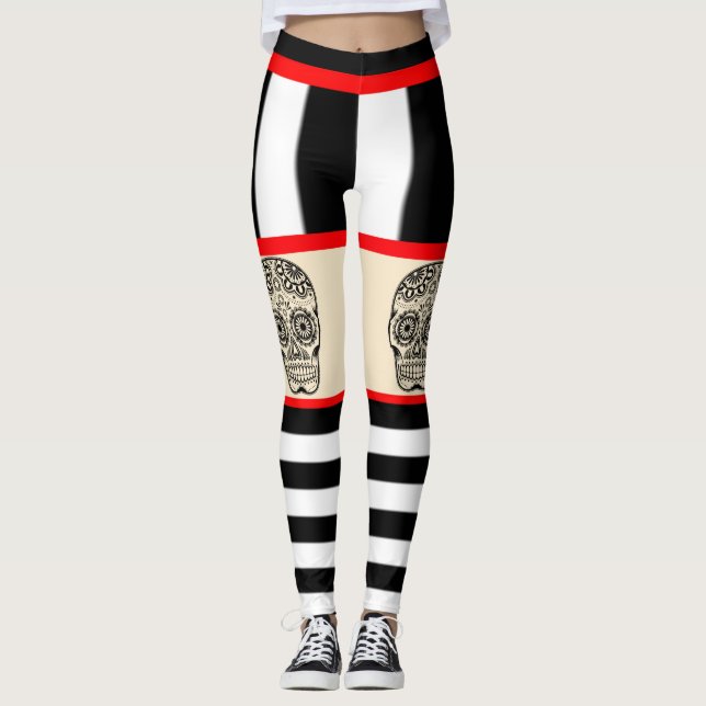 Leggings striés de tatouage crânien (Devant)