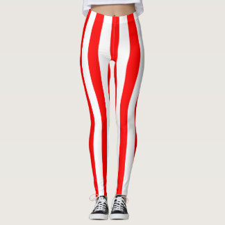 LEGGINGS STRIPE VERTICAL BLANC ROUGE MINCE