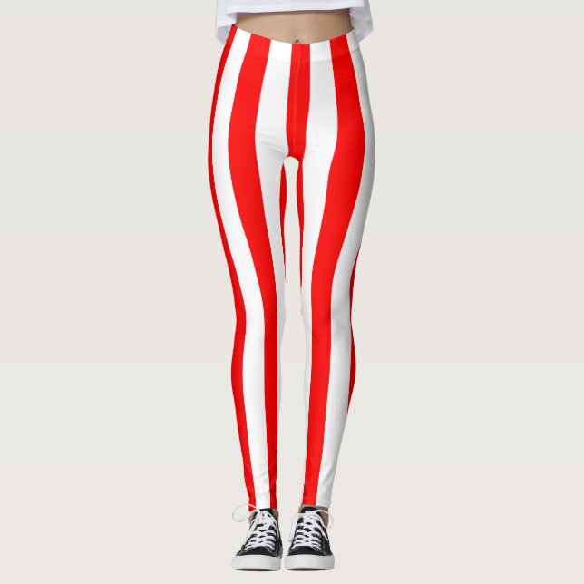 LEGGINGS  STRIPE VERTICAL BLANC ROUGE MINCE  (Devant)