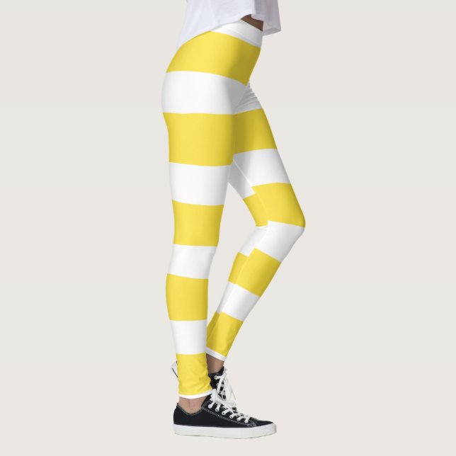 Leggings Stripes inégales - Citron jaune et blanc (Droite)