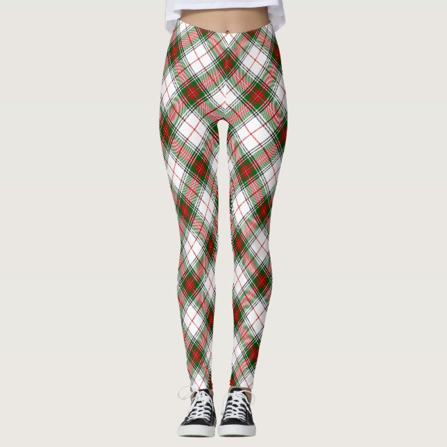 Leggings Stuart / Stewart tartan blanc rouge vert plaid (Devant)
