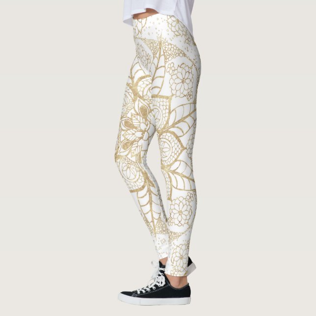 Leggings Style Boho Blanc Or Mandala Floral (Gauche)