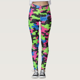 Leggings Style Camouflage bleu noir rose vert