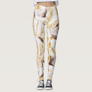 Leggings Style chinois doré, motif sakura aquarelle.
