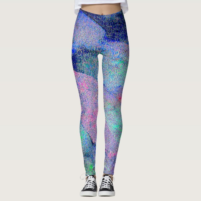 Leggings Style cuir ciré avec peinture usée, tons bleus (Devant)
