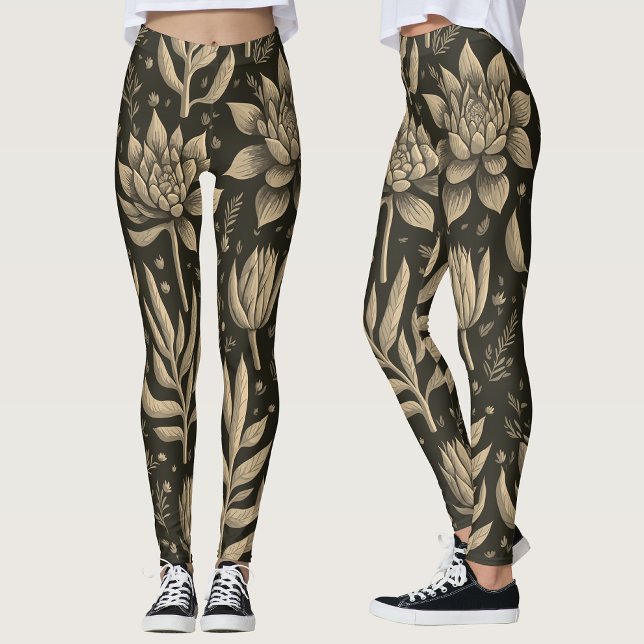 Leggings Style Monochrome Boho Succulents Motif Floral (Créateur téléchargé)