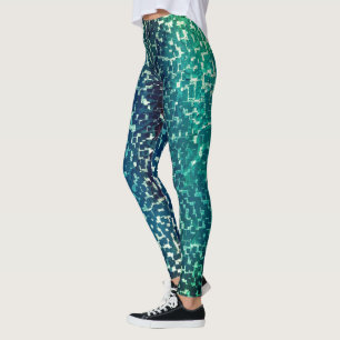 Leggings Style mosaïque bleu néon sur verre martelé brut