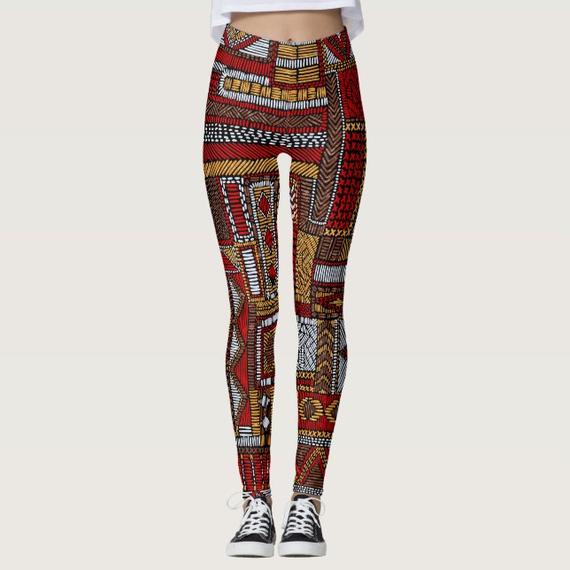 Leggings Style Patchwork Impression ethnique brodée (Devant)