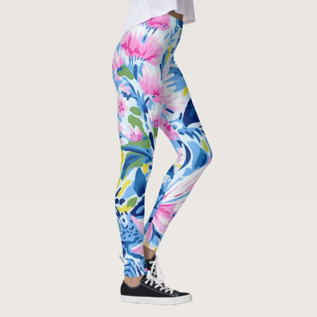 Leggings Style tendance Bleu Rose Lilly Motif Floral (Droite)