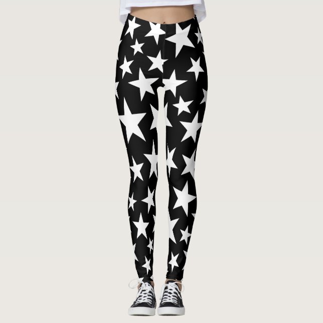 Leggings  Stylish Elegant Black & White Stars  (Devant)