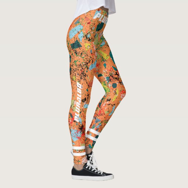Leggings Stylish monogrammed orange motif entraînement (Droite)