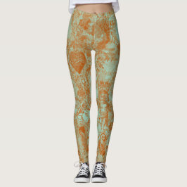 Leggings Stylish Rust Green Paris Toile Design