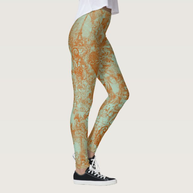 Leggings Stylish Rust Green Paris Toile Design (Droite)