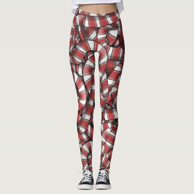 Leggings Sucres de canne Abstraits à rayures rouges tordues (Devant)